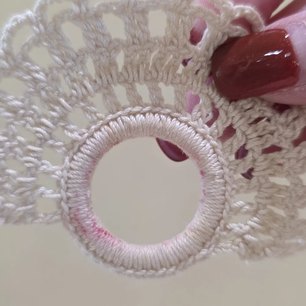 Vintage Handmade Ecru Ivory Beige Hand Crochet Napkin Rings Set of 6